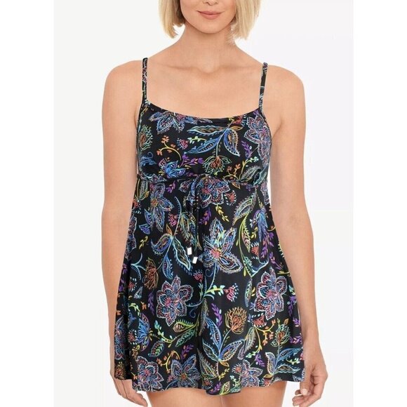 Swim Solutions Empire-Waist Tummy-Control Swimdress Women's. Size 14 - Picture 1 of 5